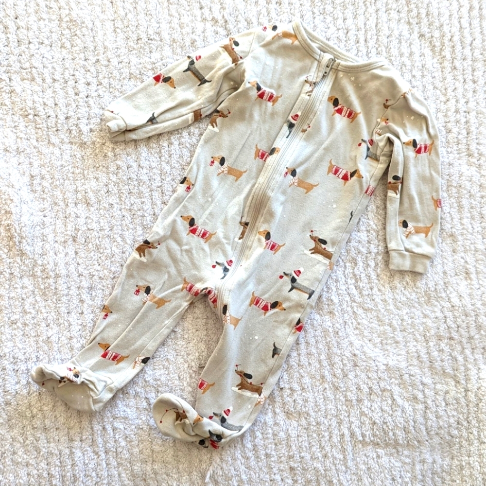 Petit Lem holiday pajamas for baby Dachshund through the snow winter dogs